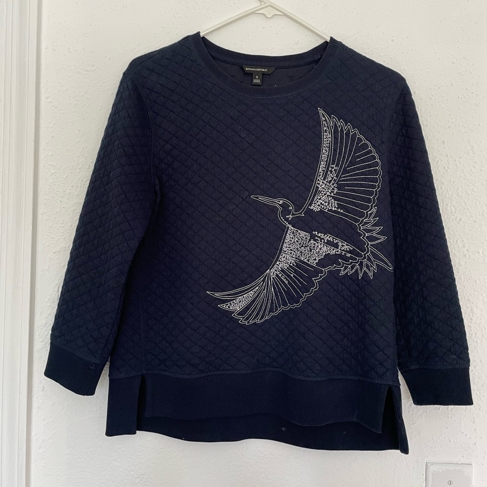 Banana Republic Navy Bird Quilted Sweater size small